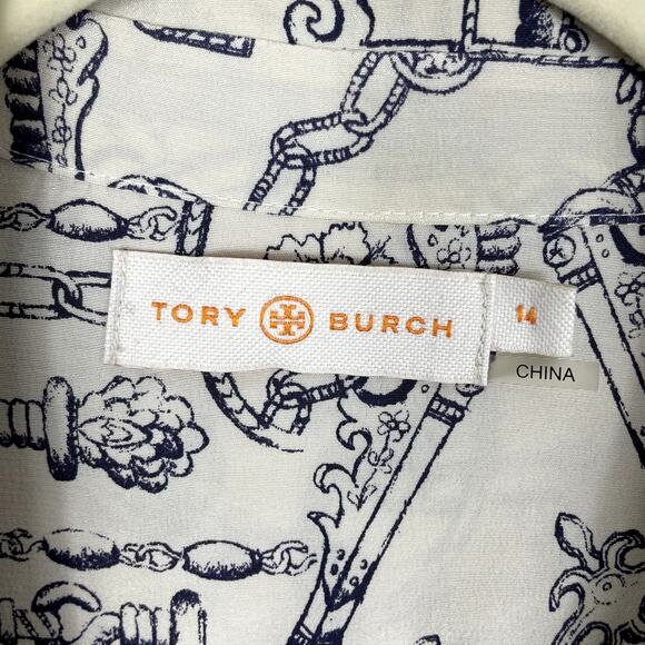 Tory Burch Celestial Frentera Angelique Silk Shirt Dress Nautical Beige Size 14 - Picture 12 of 16